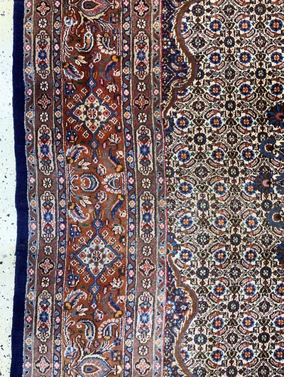 27146587c - Moud, Persia, late 20th century, wool on cotton, approx. 345 x 250 cm, faded colors, ...