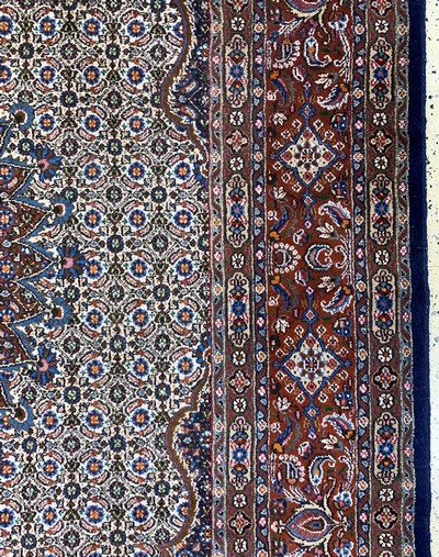 27146587e - Moud, Persia, late 20th century, wool on cotton, approx. 345 x 250 cm, faded colors, ...