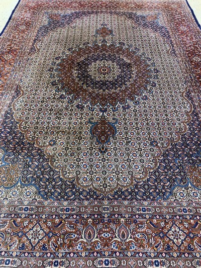27146587h - Moud, Persia, late 20th century, wool on cotton, approx. 345 x 250 cm, faded colors, ...