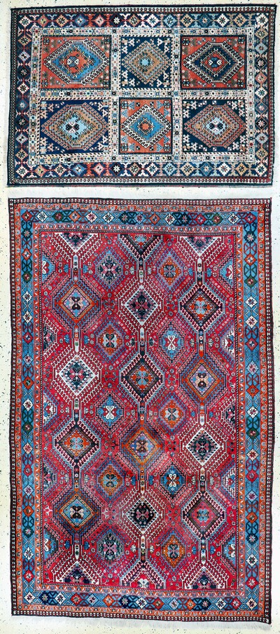 Image 2 lots Yalameh, Persia, late 20th century, wool on wool, approx. 245 x 150 cm & approx. ...