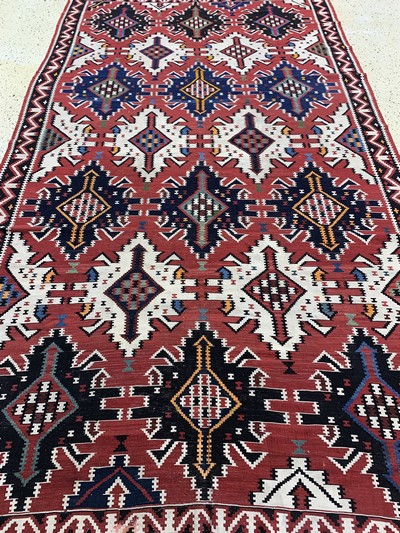 27146633g - Kuba-Schirwan Kelim antik, Kaukasus, 19.Jhd, Wolle auf Wolle, ca. 327 x 192 cm, EHZ: ...