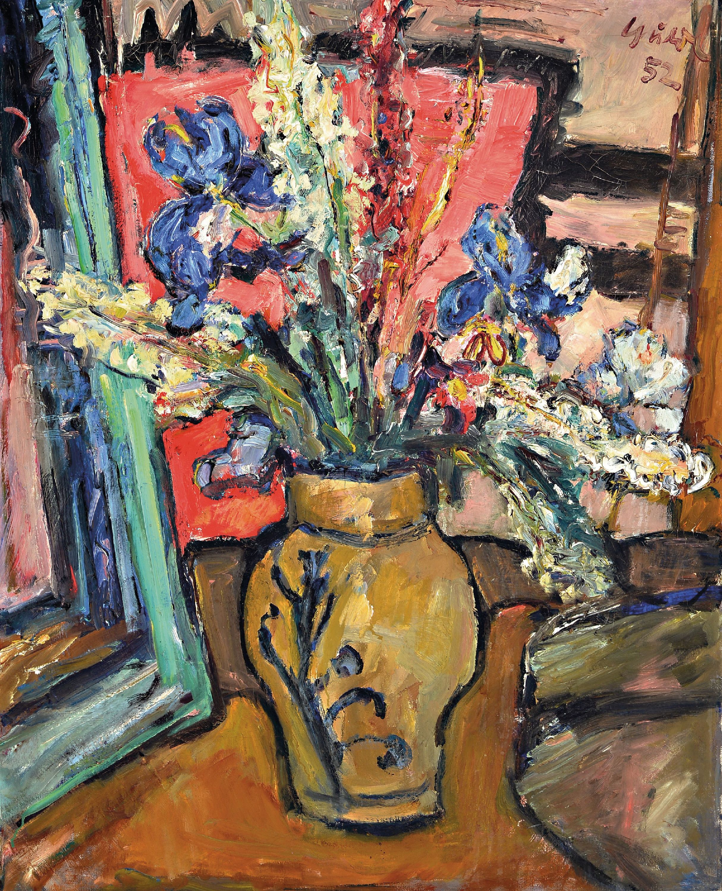 Image 27146847 - Gustav Gulde, 1906 Ludwigshafen-1953, Stillleben mit Schwertlilien und Rittersporn, ...