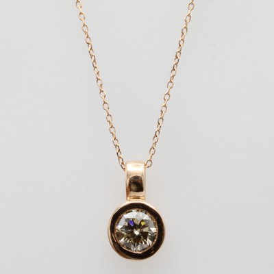 Image Anhänger mit Brillant an Kette, RoséG 585/ 000, Brill. ca. 1.026 ct Braun/si, in L. ...