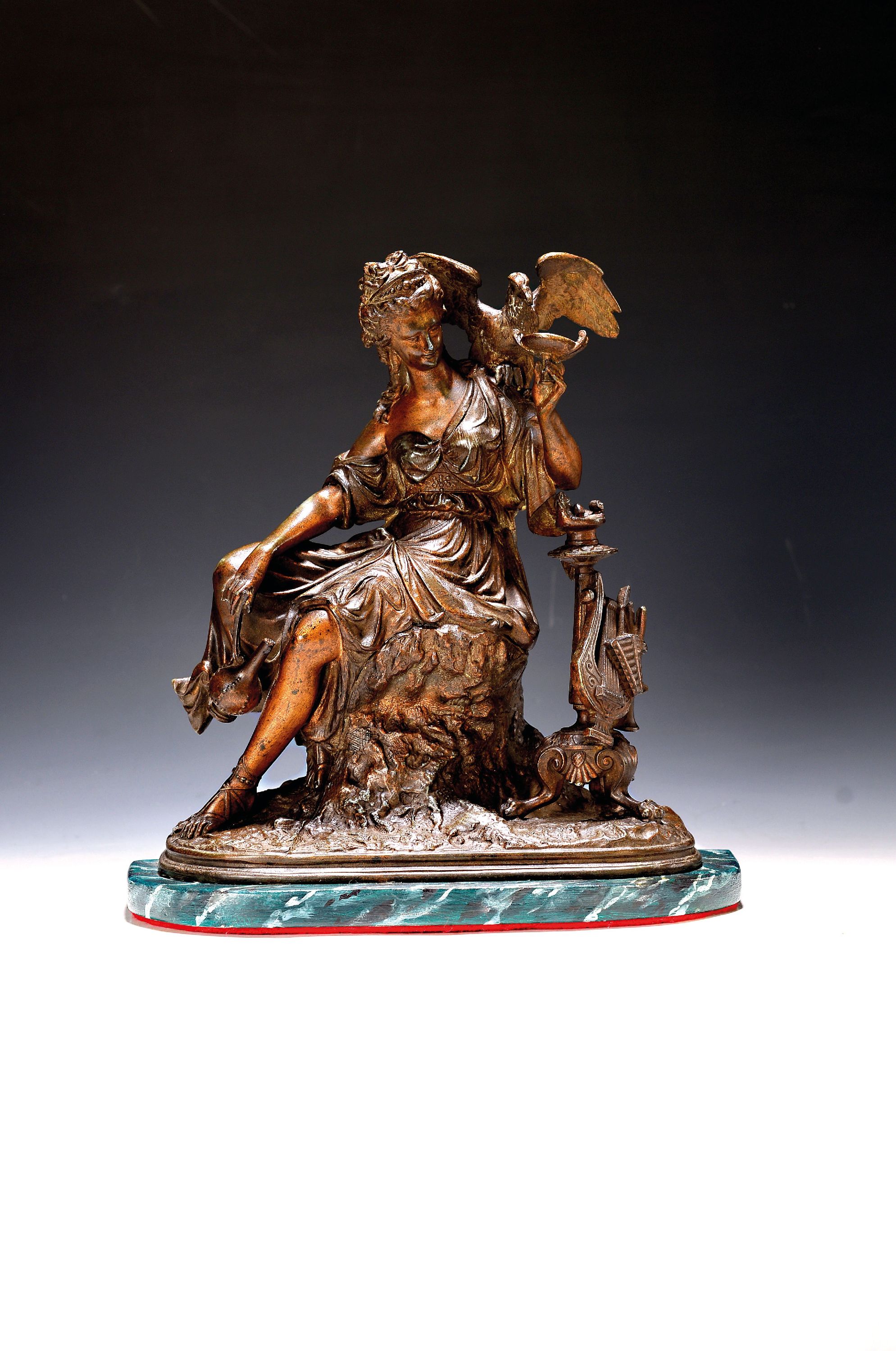Image 27147059 - Skulptur, Frankreich, um 1900, Regule bronzefarben patiniert, Dame mit Adler und ...