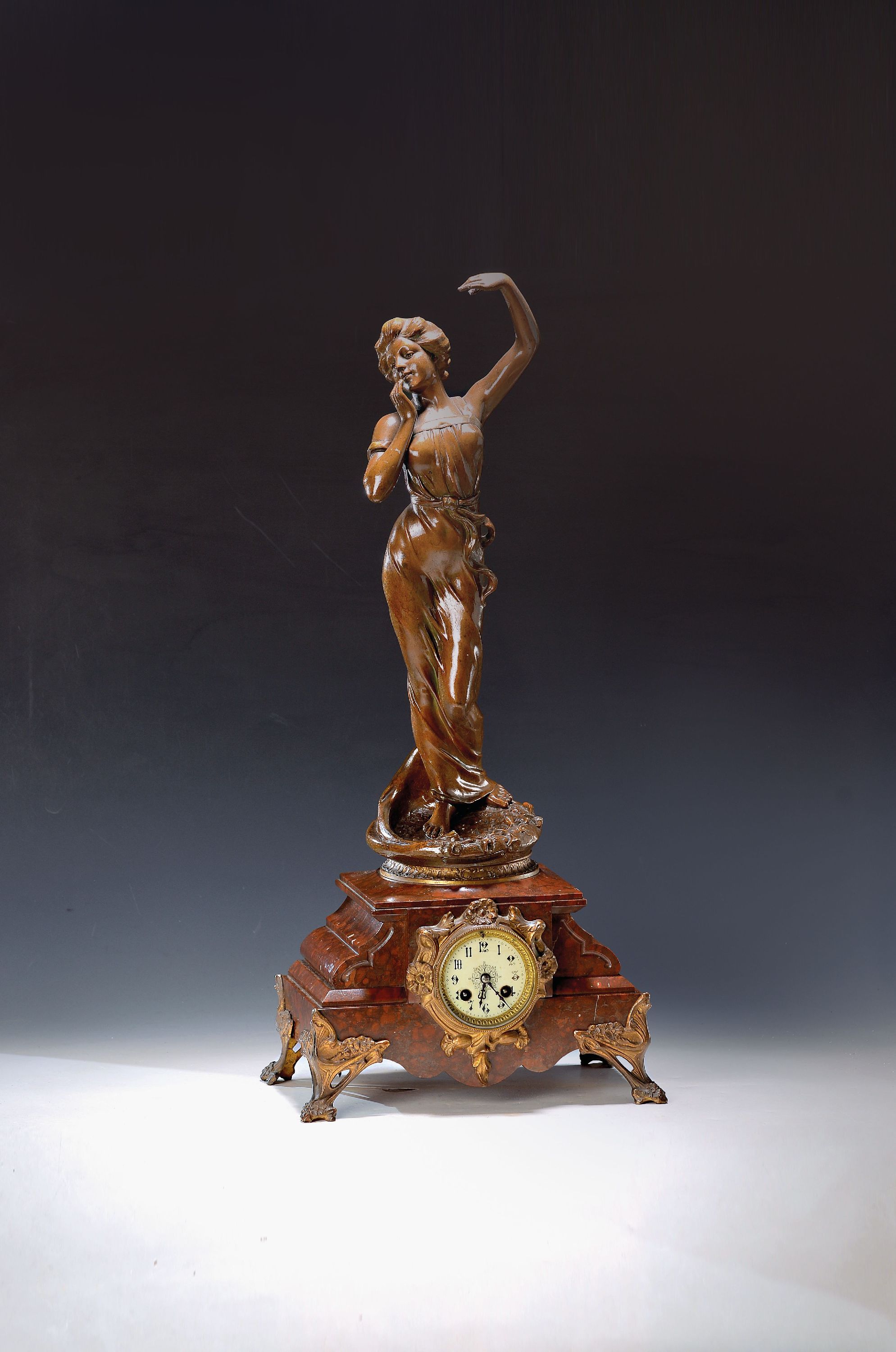 Image 27147060 - Jugendstil Pendule, Frankreich, um 1910, Marmorgehäuse, schön ausgearbeitete ...