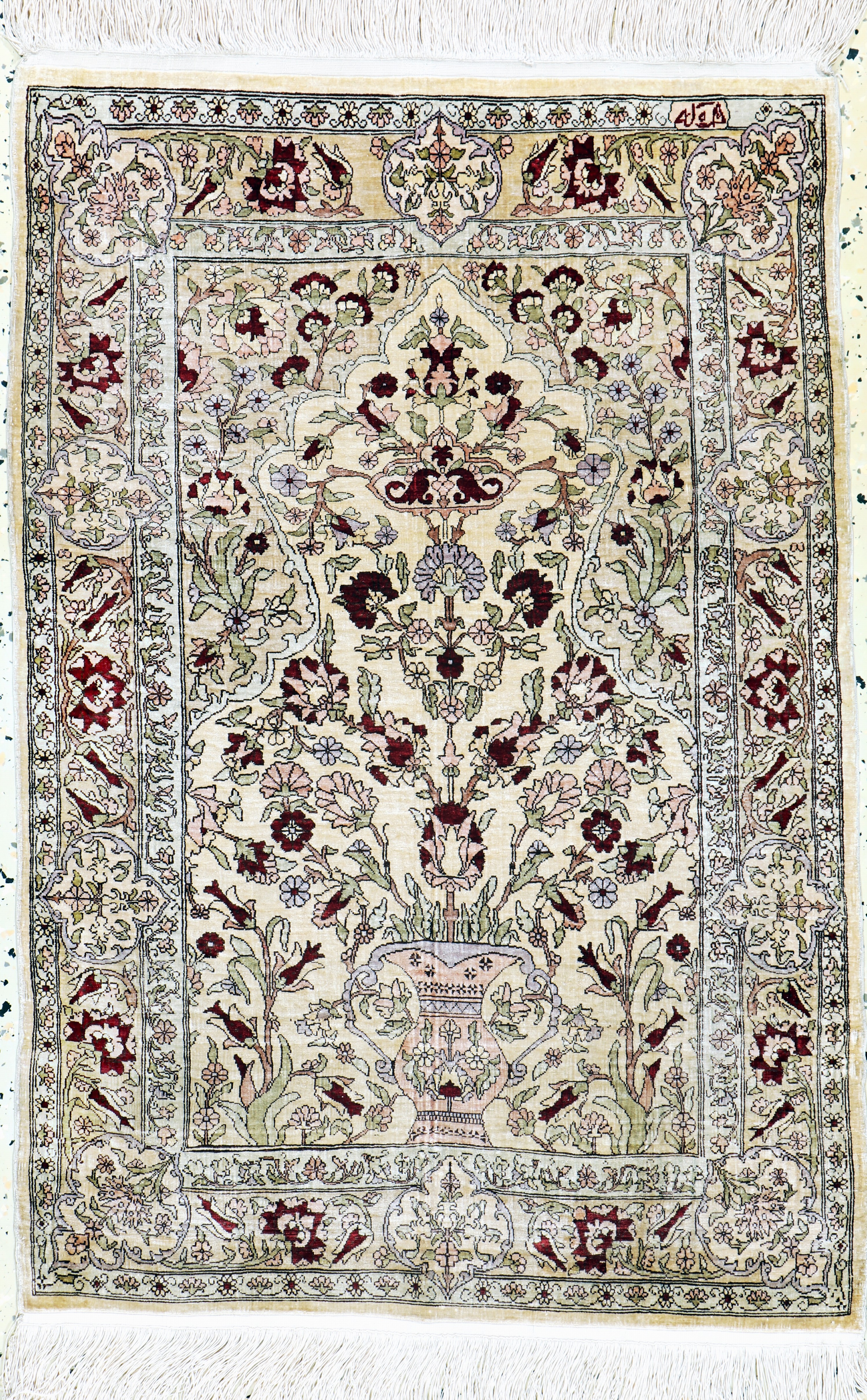 Image 27147083 - Hereke Seide fein signiert, Türkei, Mitte 20.Jhd, reine Naturseide, ca. 90 x 60 cm, ...