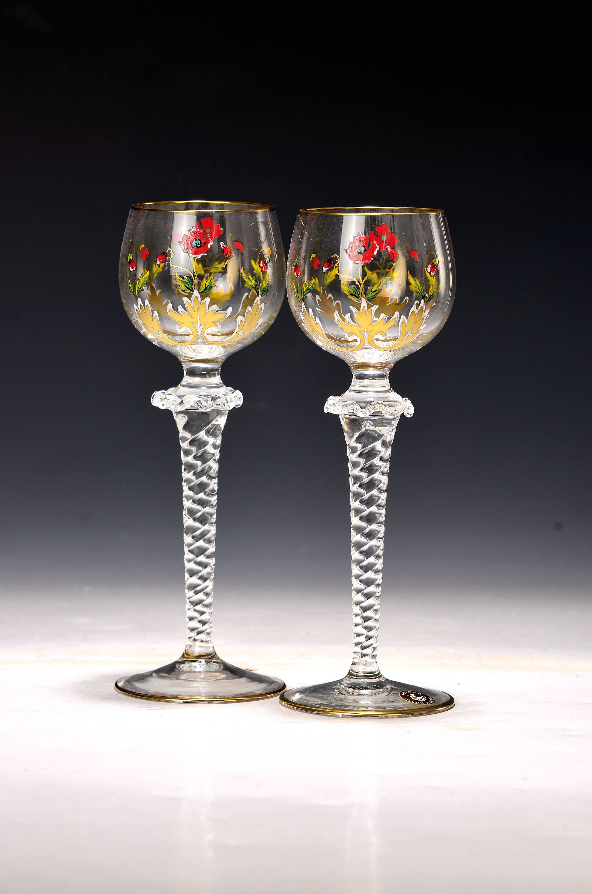 Image 27147105 - 2 Jugendstil Weingläser, wohl Theresienthal, um 1900, Kuppa mit feiner bunter Email- ...