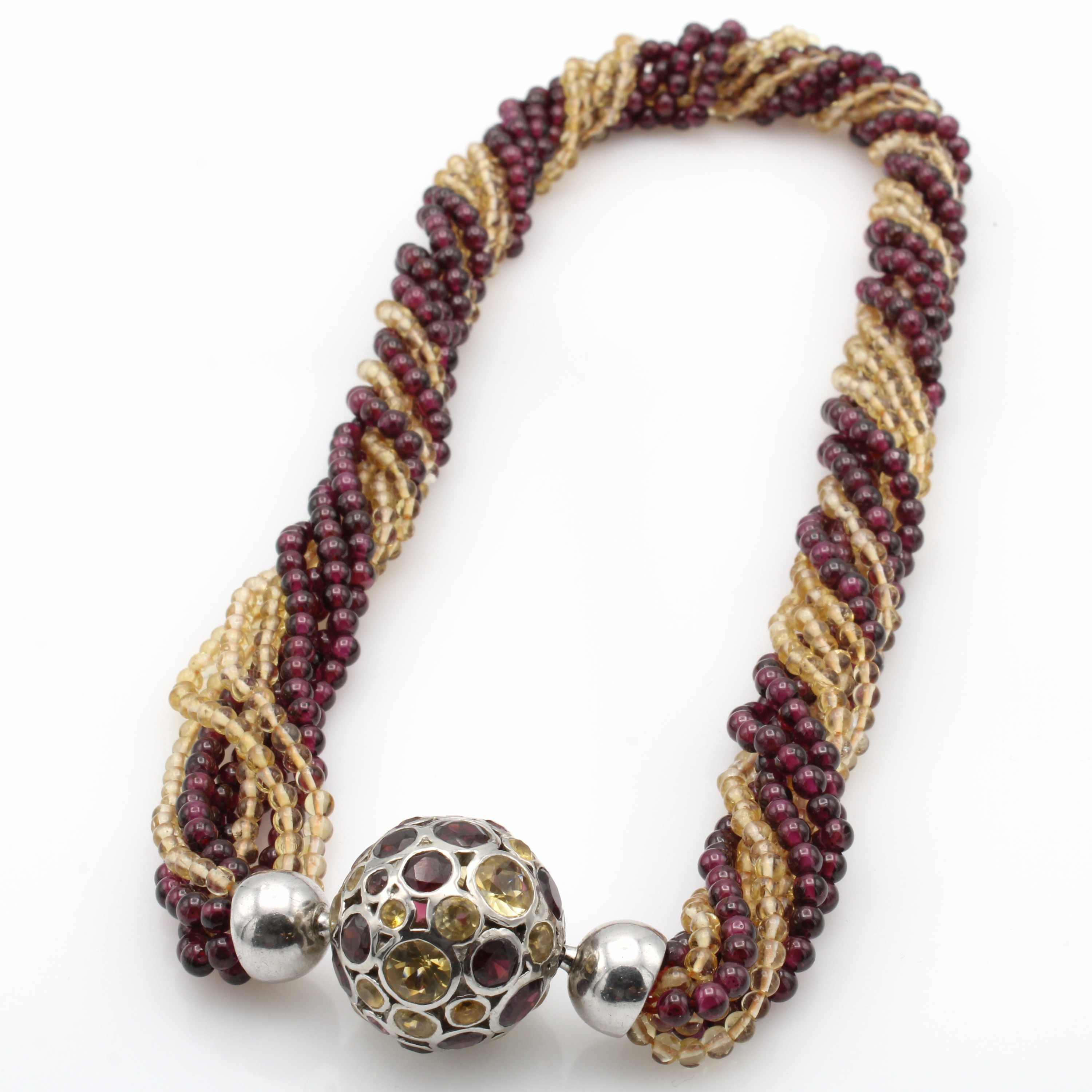 Image 27147154 - 8-reihiges Collier mit Wechselschließe, Silber, Granate u. Citrine, L. ca. 46 cm ...