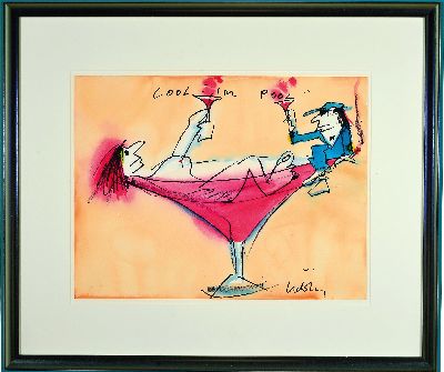 27147110k - Udo Lindenberg, geb. 1946 Gronau, Aquarell/Likörell auf Papier, ´Cool im Pool´, ...