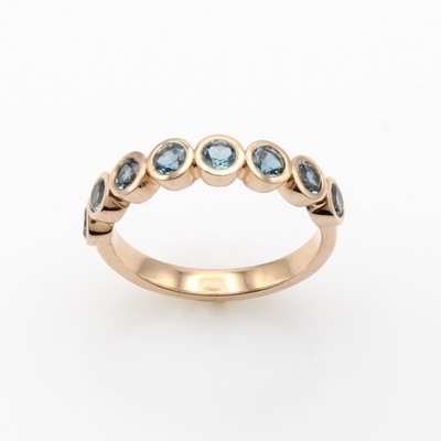 27147153a - Ring mit Blautopasen, RG 585/000, 8 Topase (beh.) in Zargenfassungen, RW ca. 56 ...