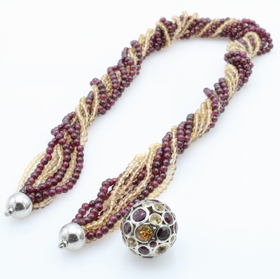 27147154a - 8-reihiges Collier mit Wechselschließe, Silber, Granate u. Citrine, L. ca. 46 cm ...