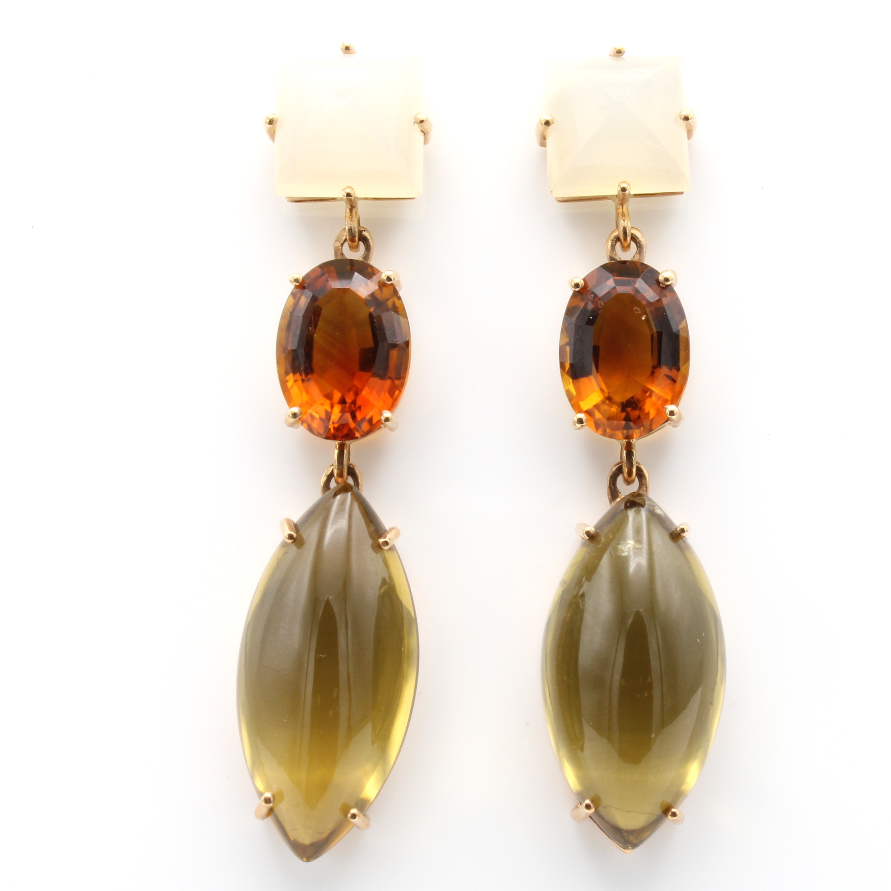 Image 27147224 - Paar Ohrstecker mit Farbsteinen, RG 585/000,2 weiße Mondsteincabochons, 2 Madeira ...