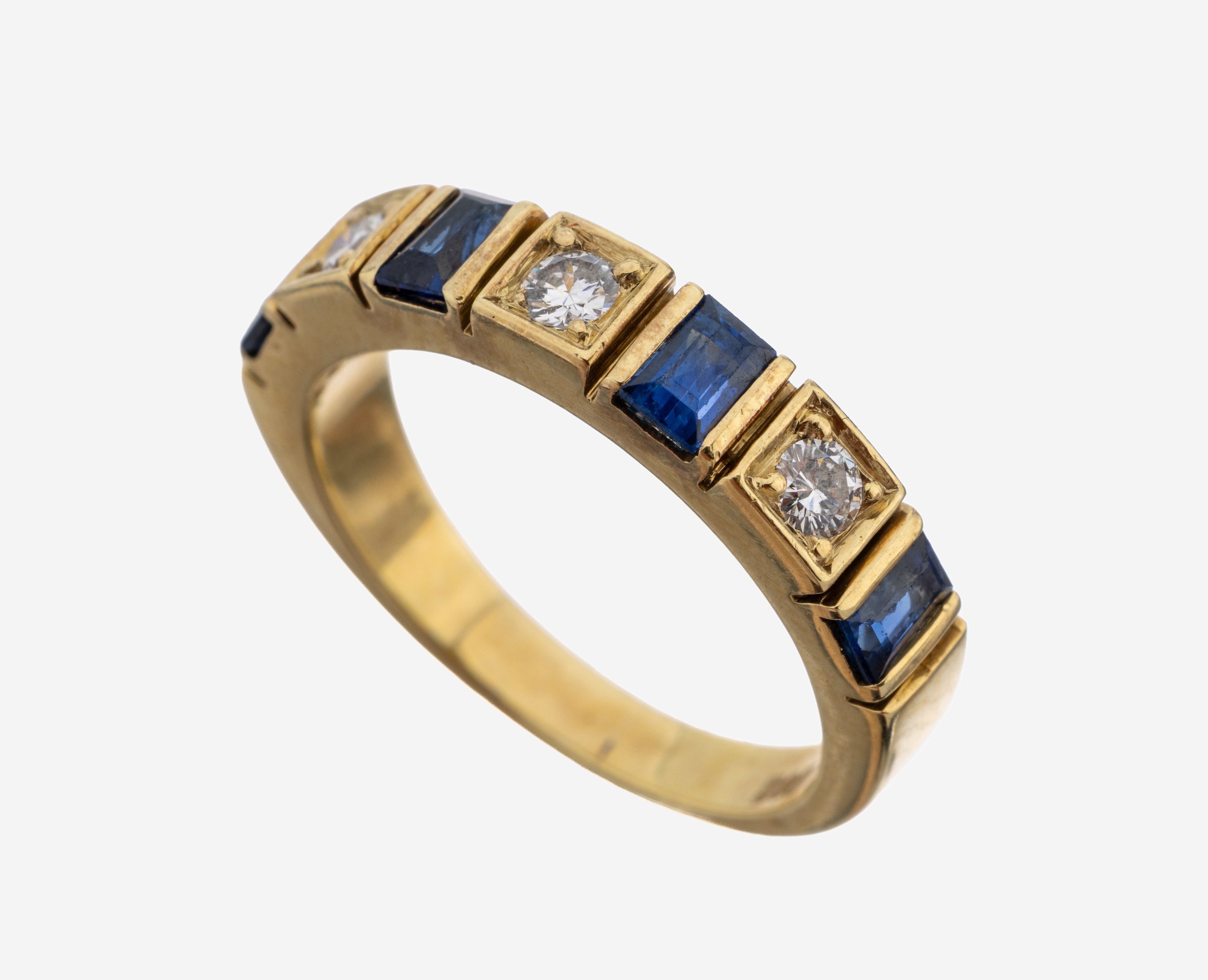 Image 27147437 - 14 kt Gold Saphir-Brillant-Ring, GG 585/000, 4 Saphirbaguettes zus. ca. 0.20 ct, ...