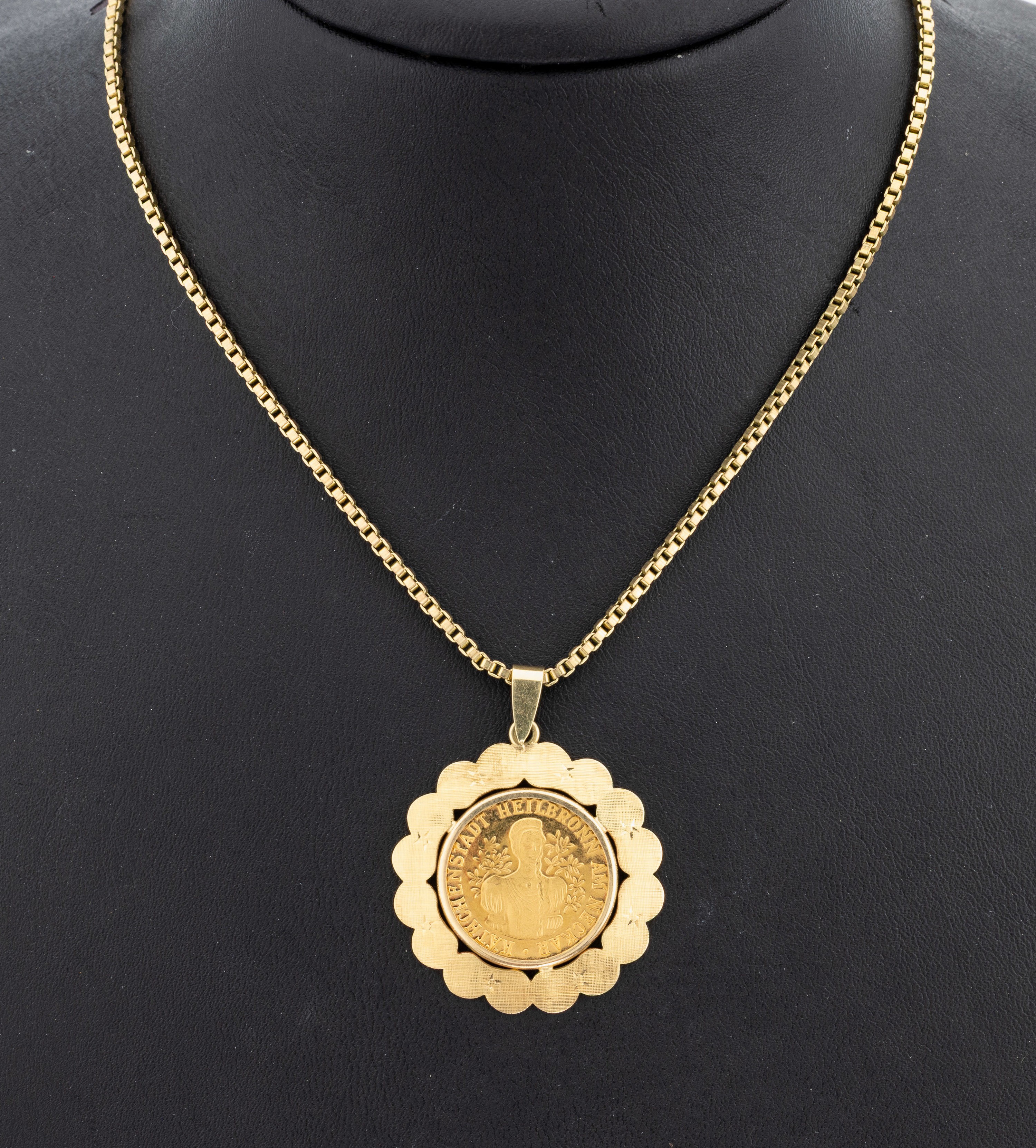 Image 27147723 - 14 kt Gold Medaillen-Anhänger, GG 585/000, lose gefasste Medaille, GG 900/000, ...
