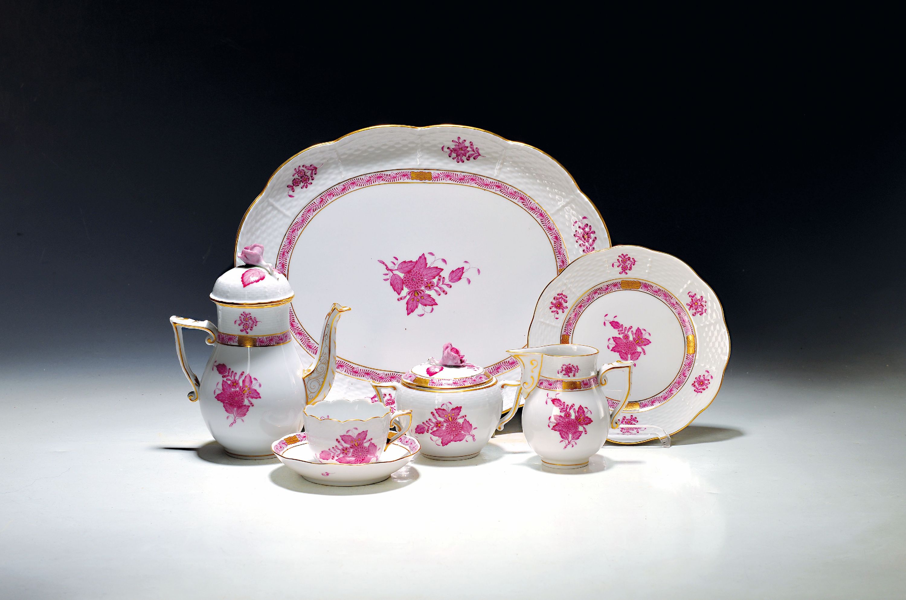 Image 27148044 - Mocha service Apponyi purple, Herend, Hungary,after 1945, porcelain, gold edge, mocha ...