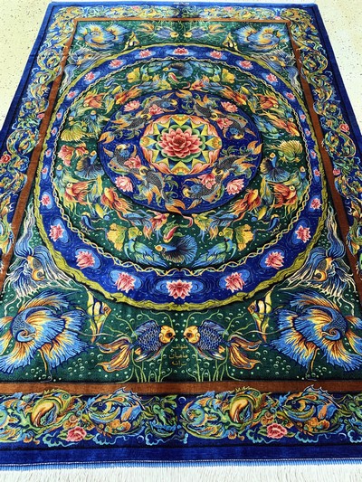27148069a - Ghom Seide fein Persien, signiert´Traneh´, Neu, reine Naturseide, ca. 205 x 140 cm, ca. ...