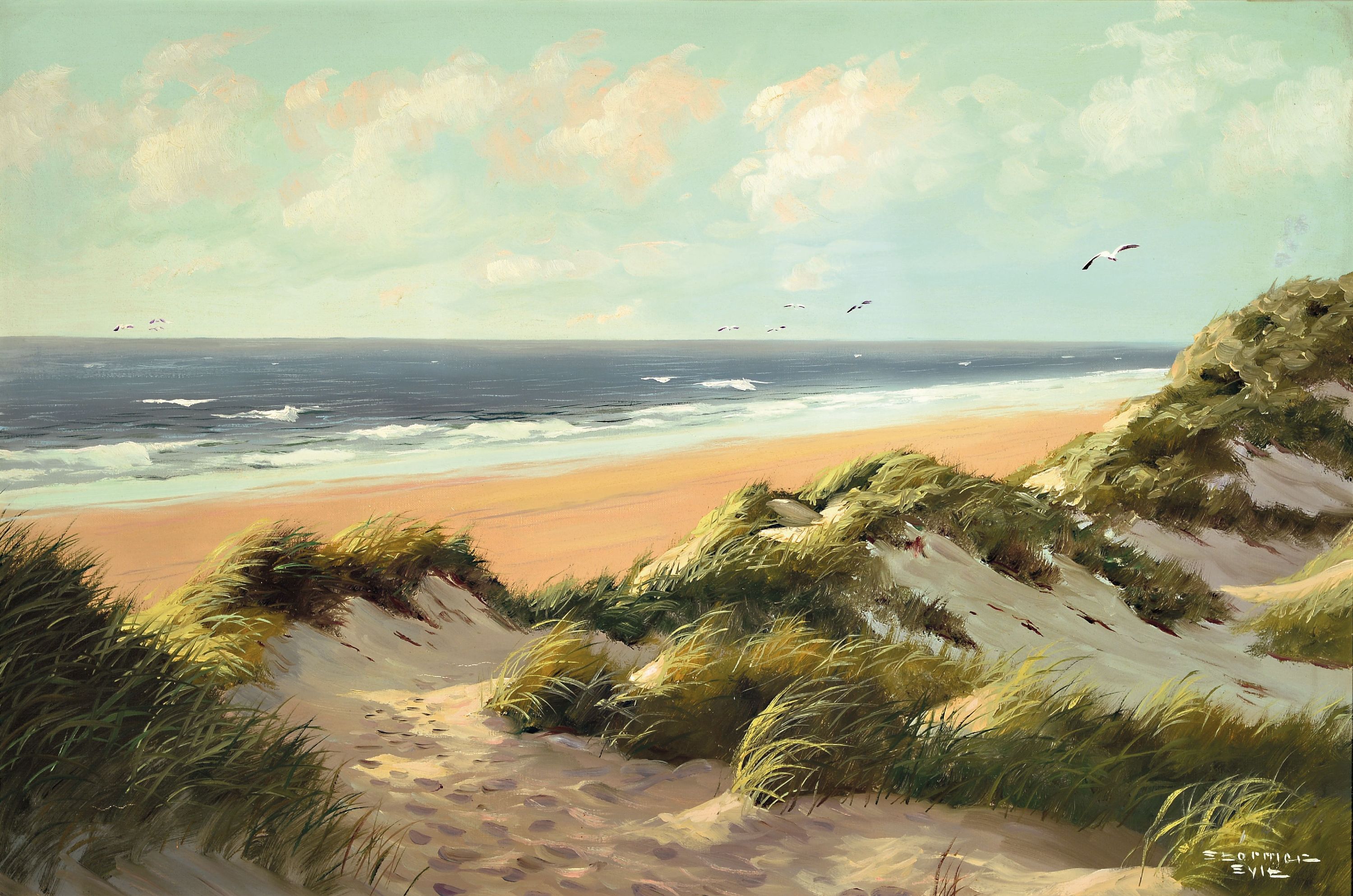 Image 27148177 - Curt Störmer, 1891-1976, Dünenlandschaft mit Blick auf das Meer, Öl/Lwd, re. u. sign. ...