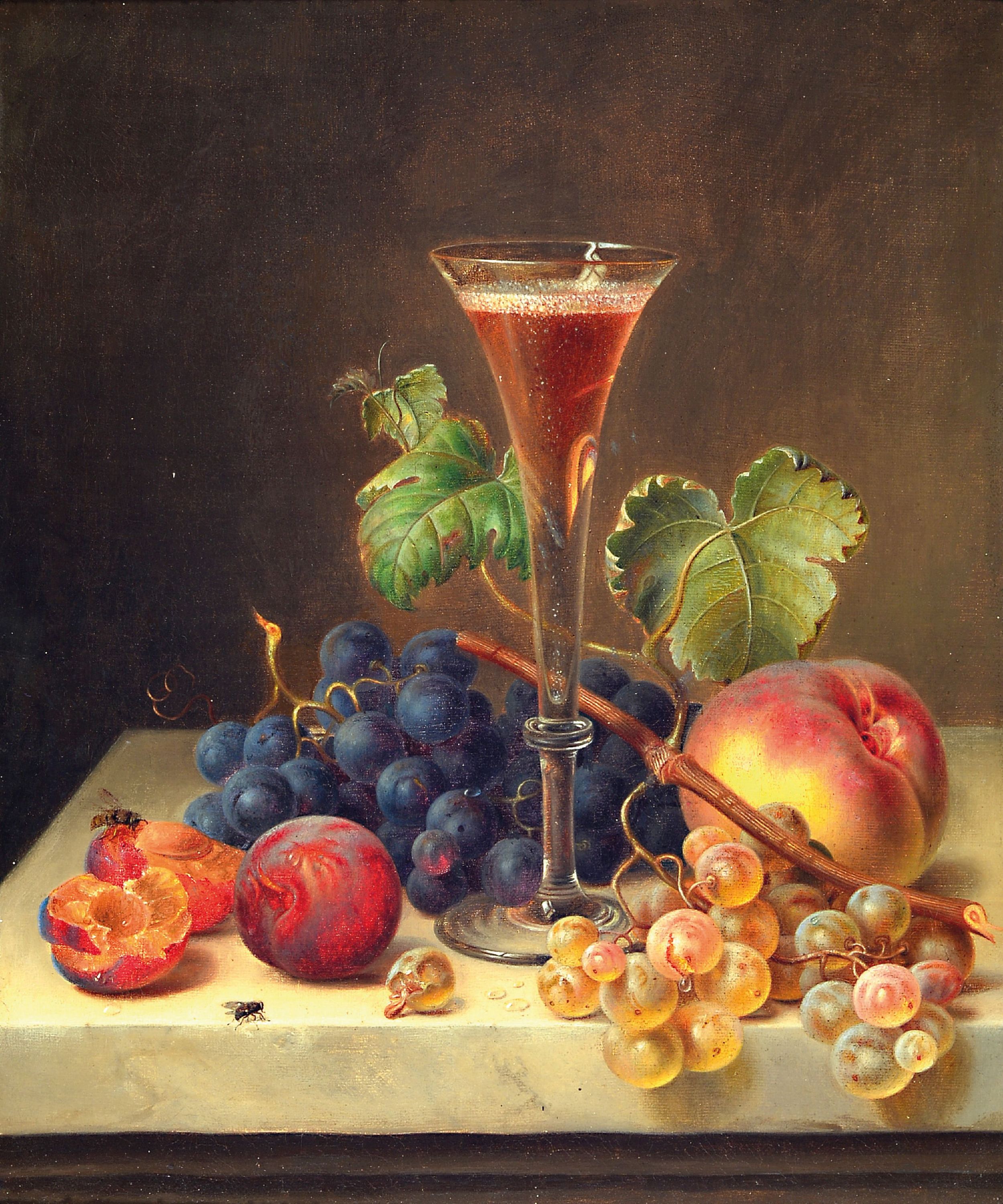 Image 27148179 - Jakob Lehnen, 1803 Hinterweiler-1847 Koblenz, Stillleben mit Sektglas, Trauben, ...