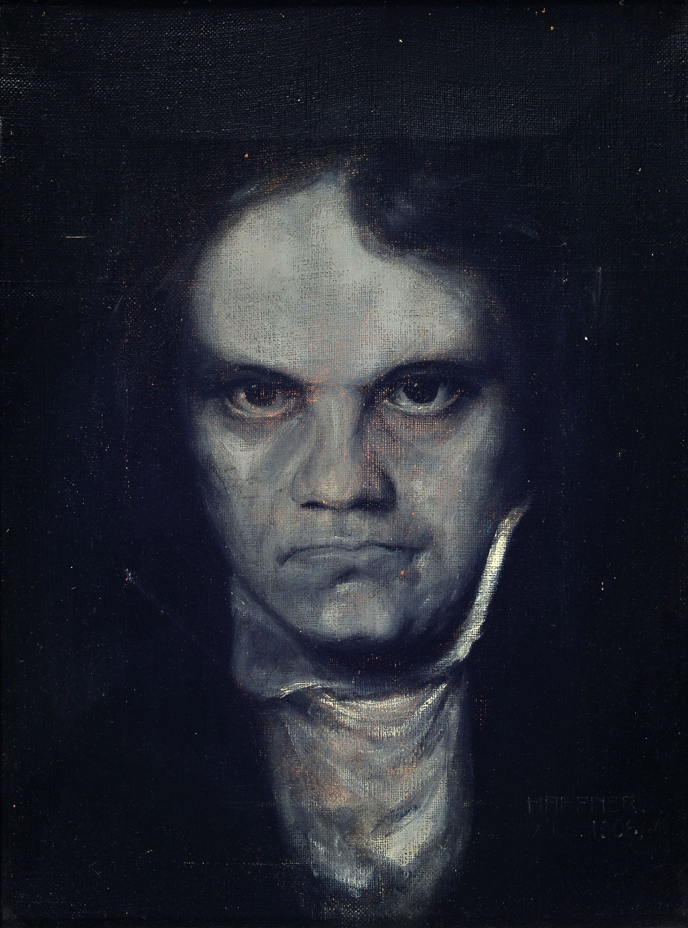 Image 27148181 - Albert Haffner, 1846-1930, Porträt des Ludwig van Beethoven, Grisaillemalerei in Grau ...