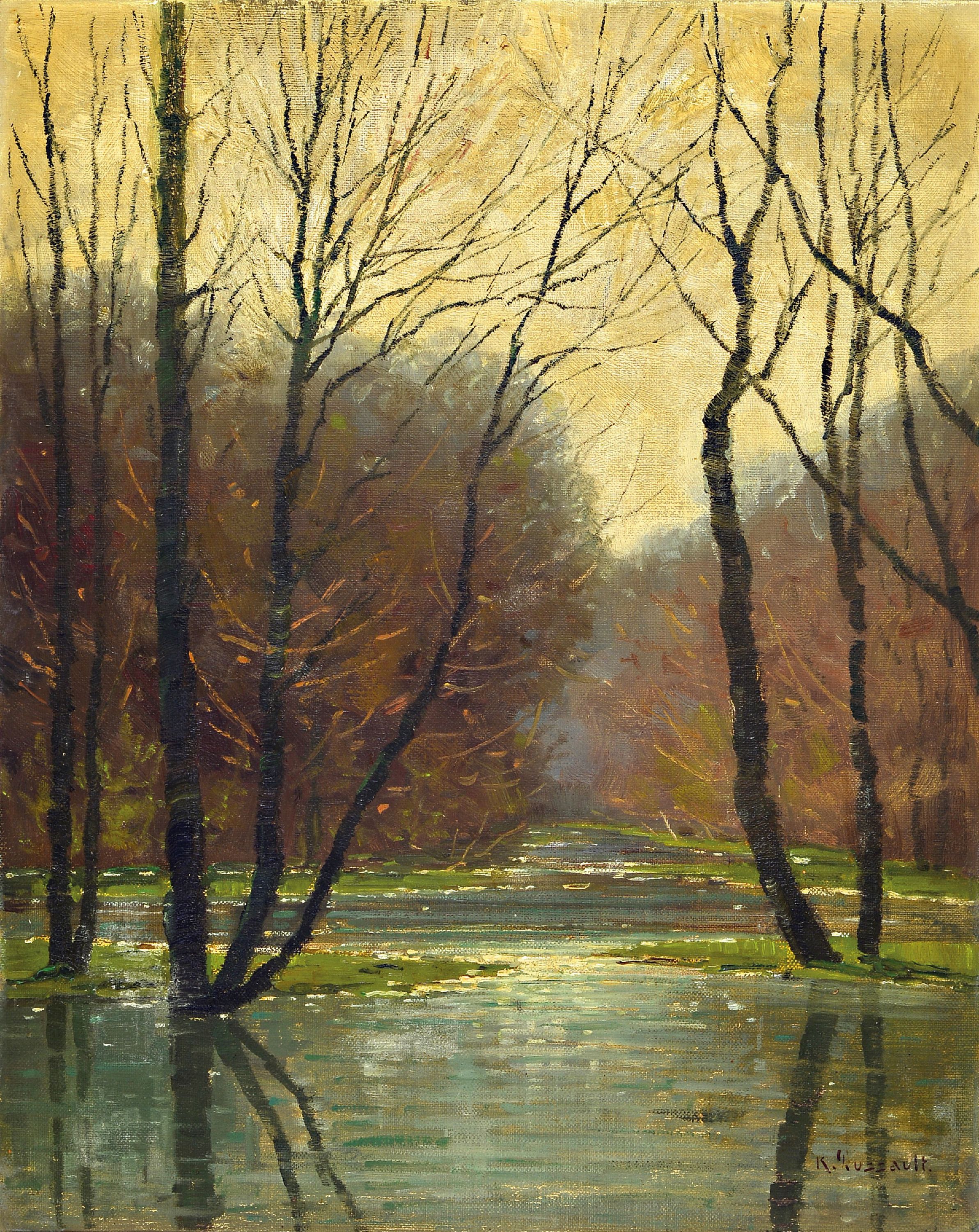 Image 27148194 - Karl Dussault, 1840 Karlsruhe-1930, Winter am Altrhein, Öl/Lwd, re. u. sign., ca. ...
