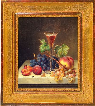 27148179k - Jakob Lehnen, 1803 Hinterweiler-1847 Koblenz, Stillleben mit Sektglas, Trauben, ...