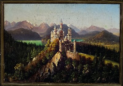 27148183k - Hubert Sattler, 1817-1904 Wien, Blick auf das Schloß Neuschwanstein, im Hintergrund der ...