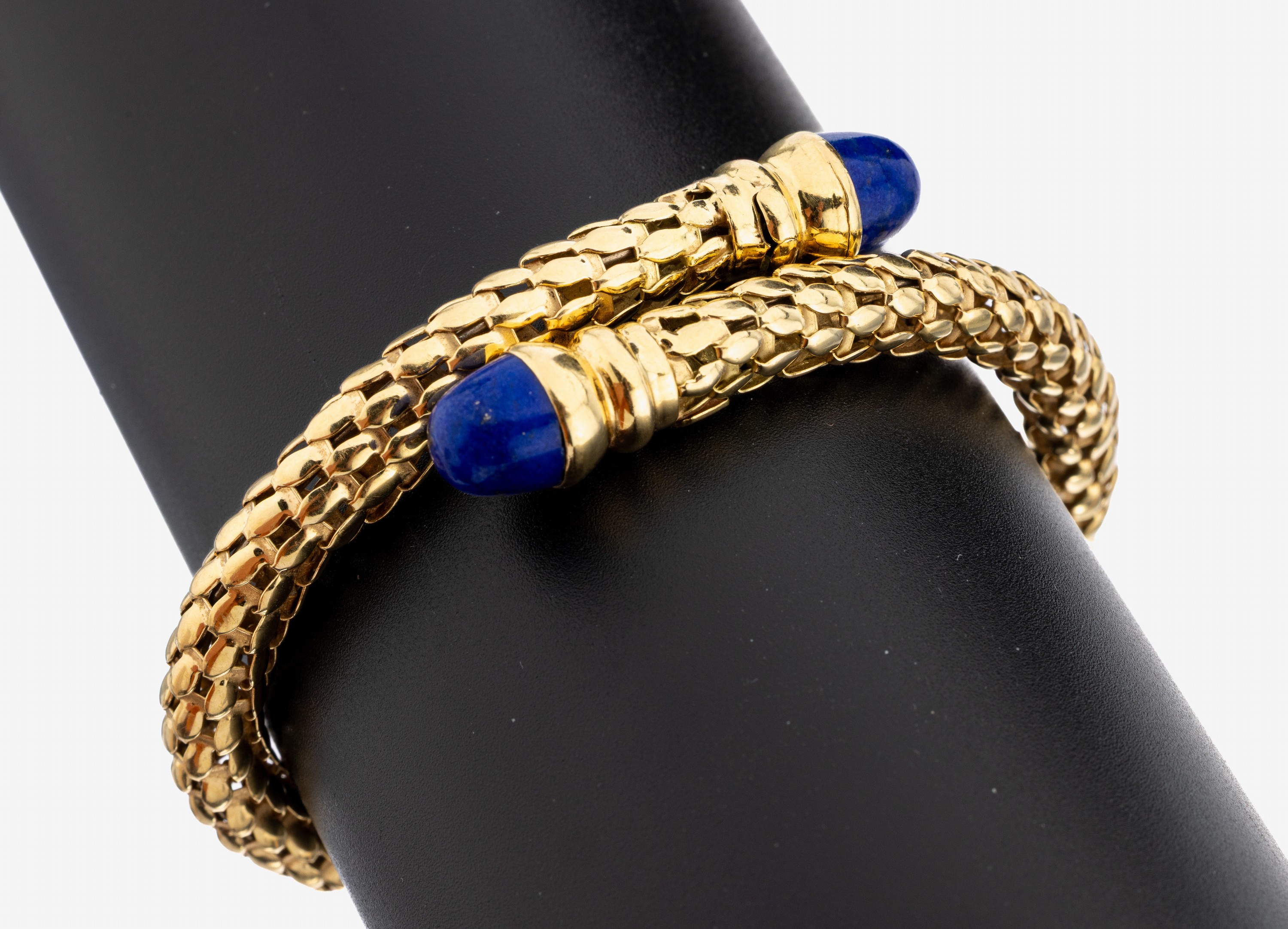 Image 27148202 - 18 kt Gold Lapislazuli-Armreif, GG 750/000,offen und flexibel gearbeitet, Enden mit ...