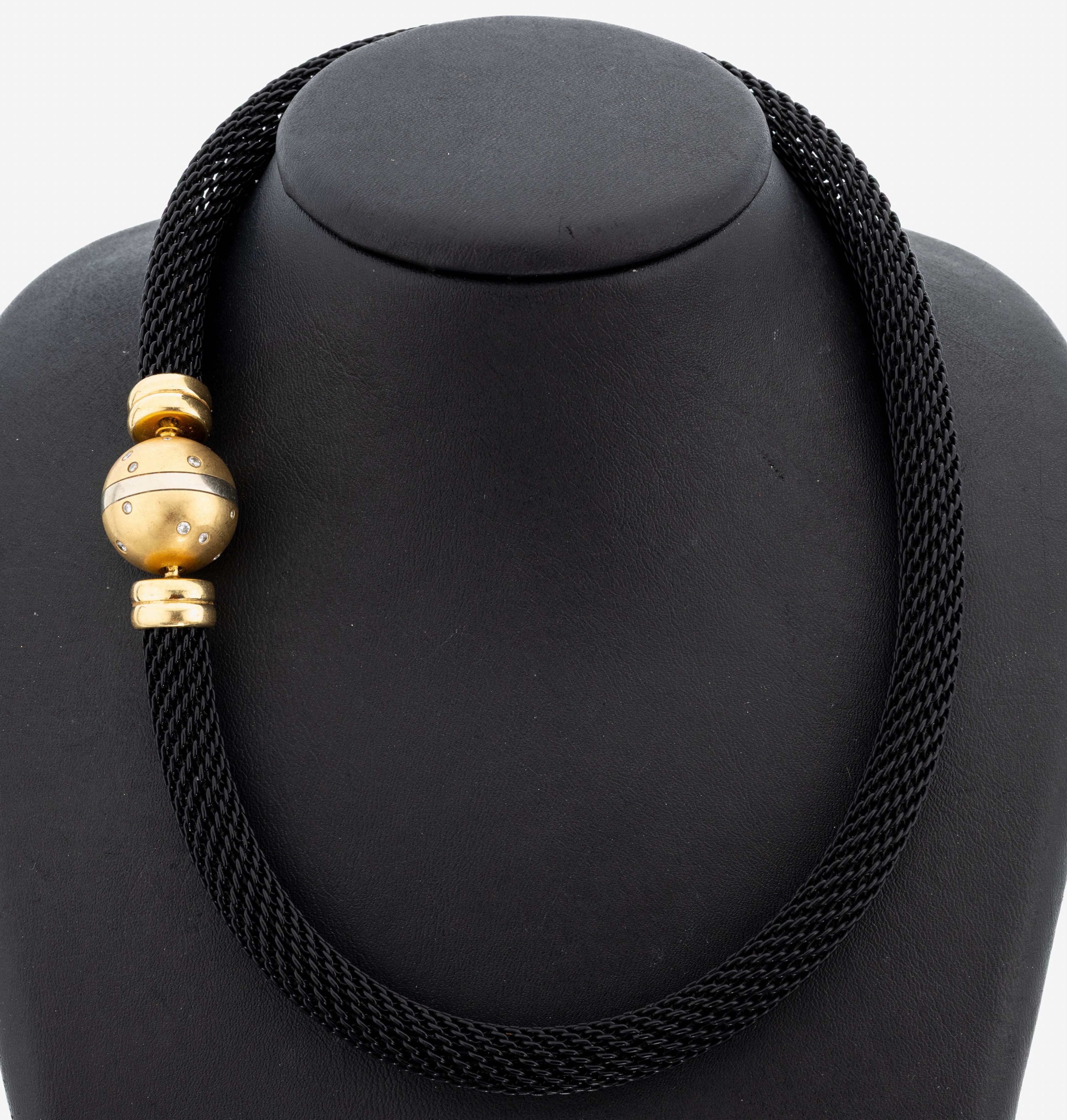 Image 27148216 - Collier mit 18 kt Gold Brillant-Schließe, GG/WG 750/000, Strickcollier aus ...