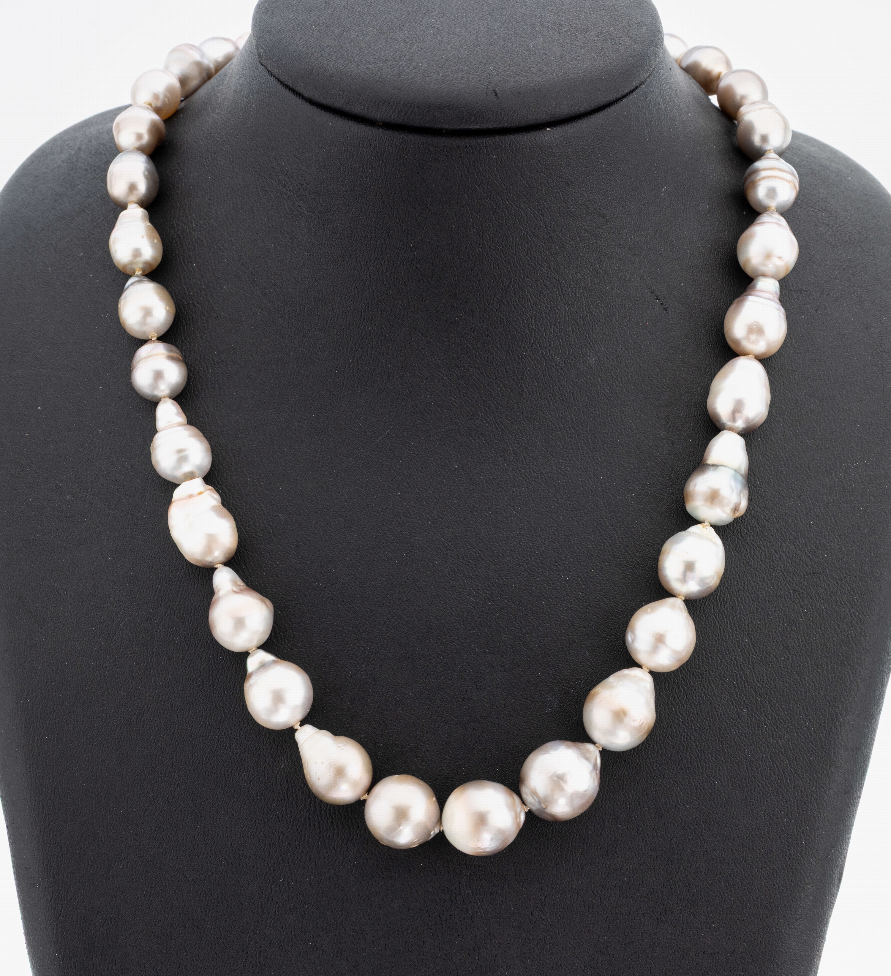 Image 27148217 - Perl-Collier mit 14 kt Gold Schließe, WG 585/000, barocke silbergraue ...