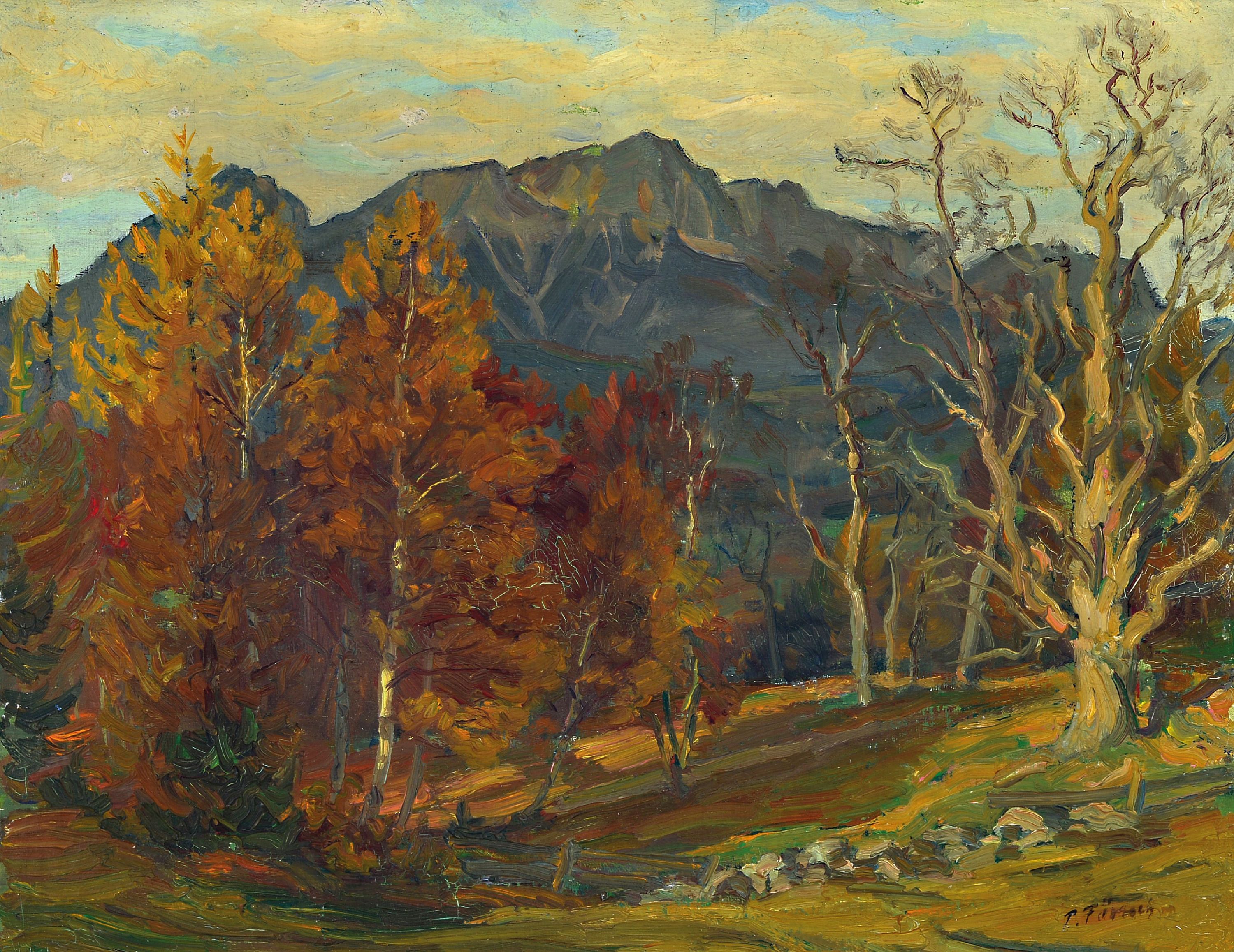 Image 27148219 - Peter Förtsch, 1888 Nürnberg-1972 Berchtesgaden, Allgäu im Herbst, rückseitig so ...