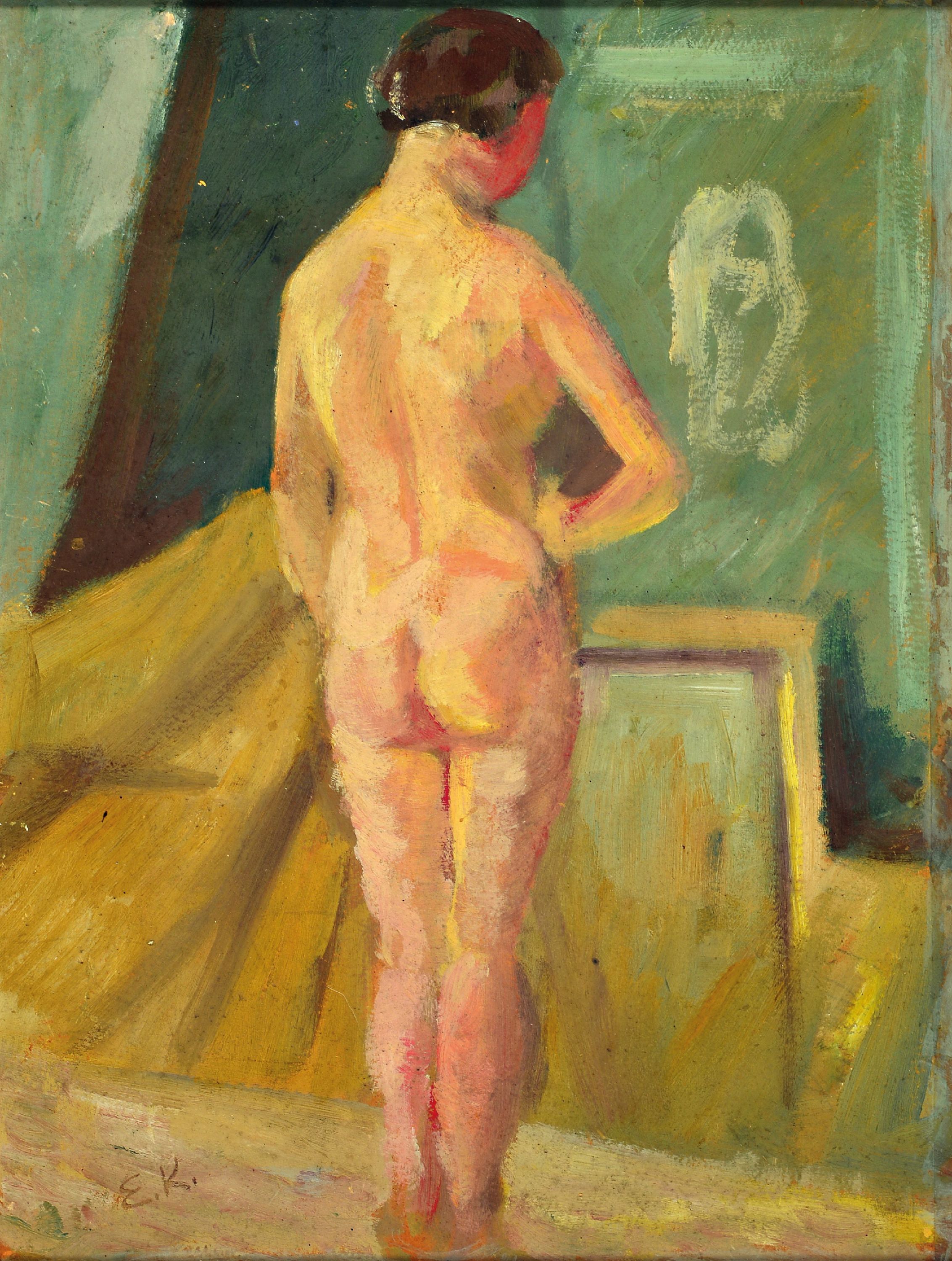 Image 27148232 - Eduard Kintrup, 1896 Dortmund-1959 Bonn, Interieur mit stehendem Rückenakt, Gouache auf ...