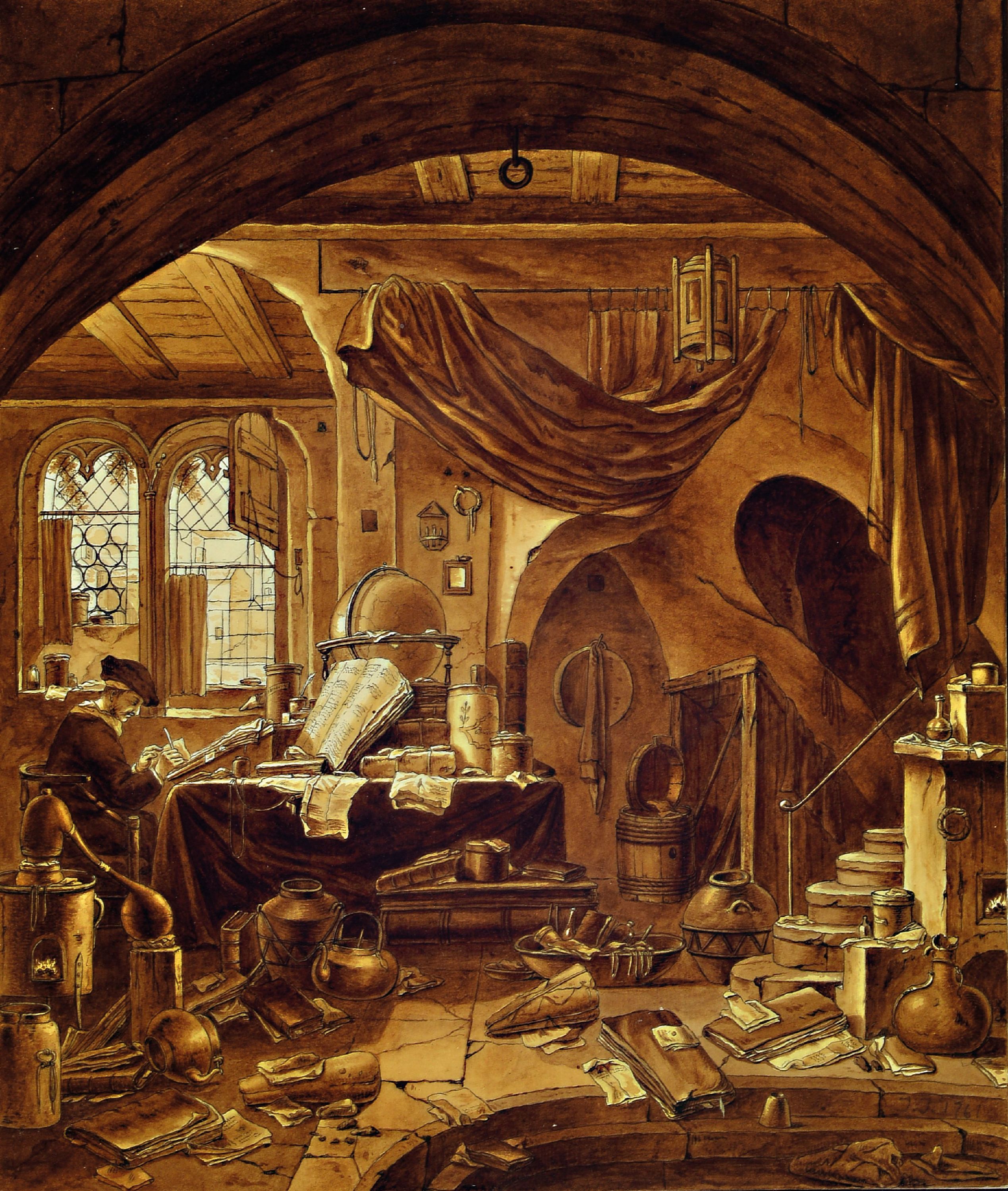 Image 27148268 - Monogrammist J.J. datiert 1761, Gelehrter in seinem Studierzimmer, feines detailliertes ...