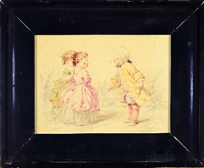27148295k - Gustave de Beaumont, 1851-1922, zwei kleine Mädchen begegnen einem kleinen Jungen, ...
