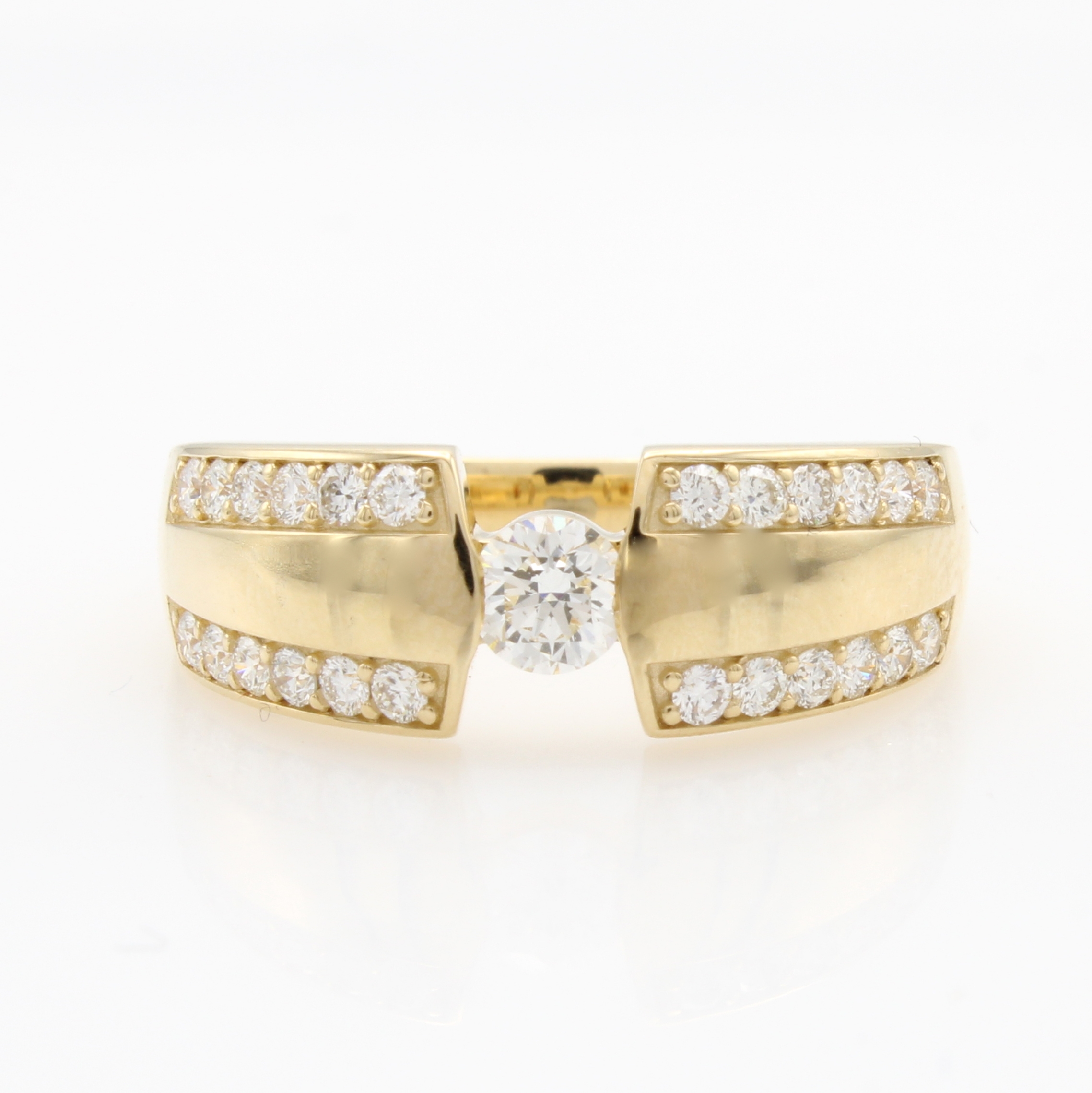 Image 27148366 - Ring mit Brillanten, GG 585/000, Solitär u. Besatzbrill. in Ringschultern zus. ca. 0.75 ...