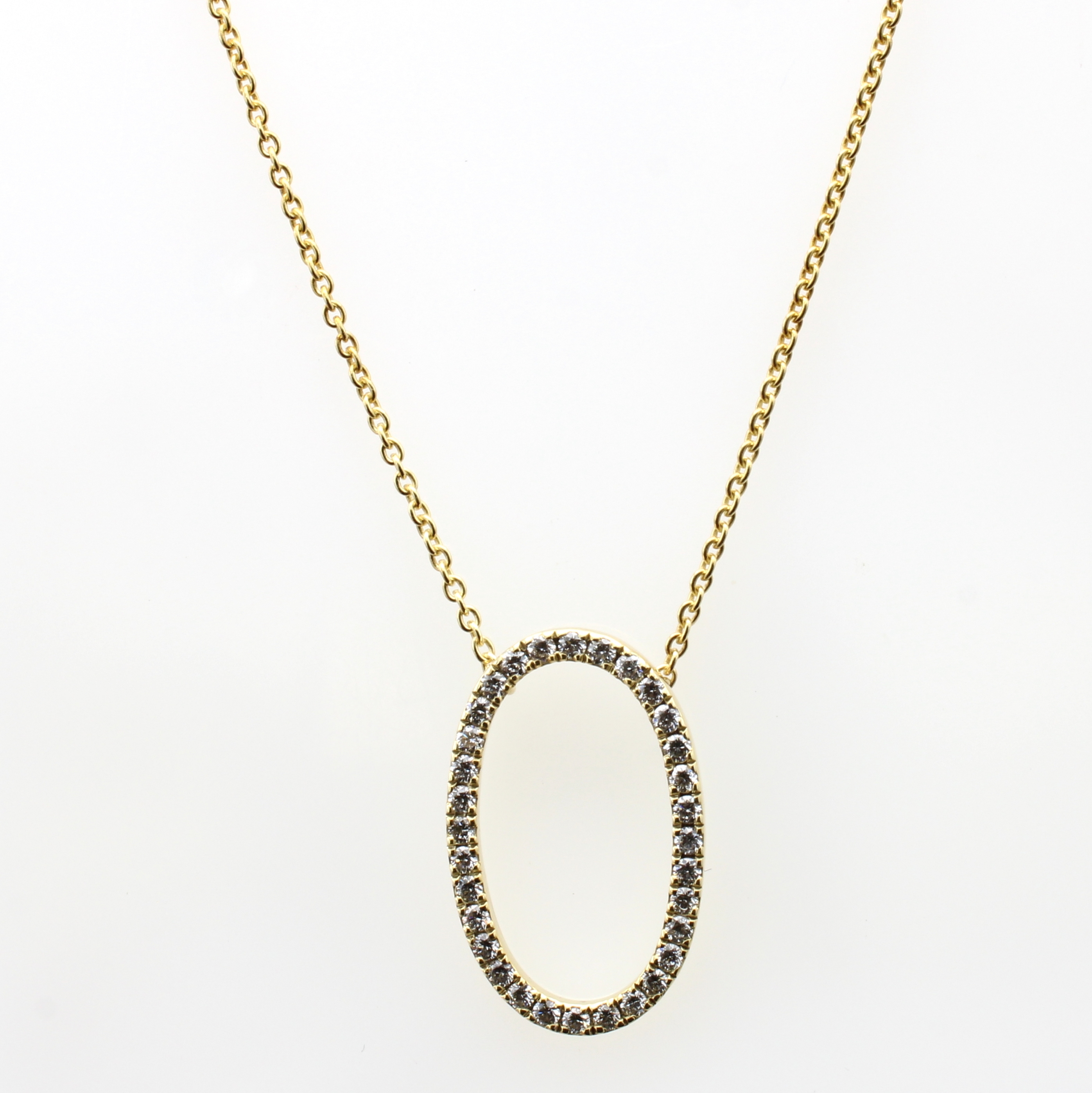 Image 27148820 - Ovaler Anhänger mit Brillanten an Kette, GG 585/000, Brill. zus. ca. 0.32 ct Weiß/si, ...