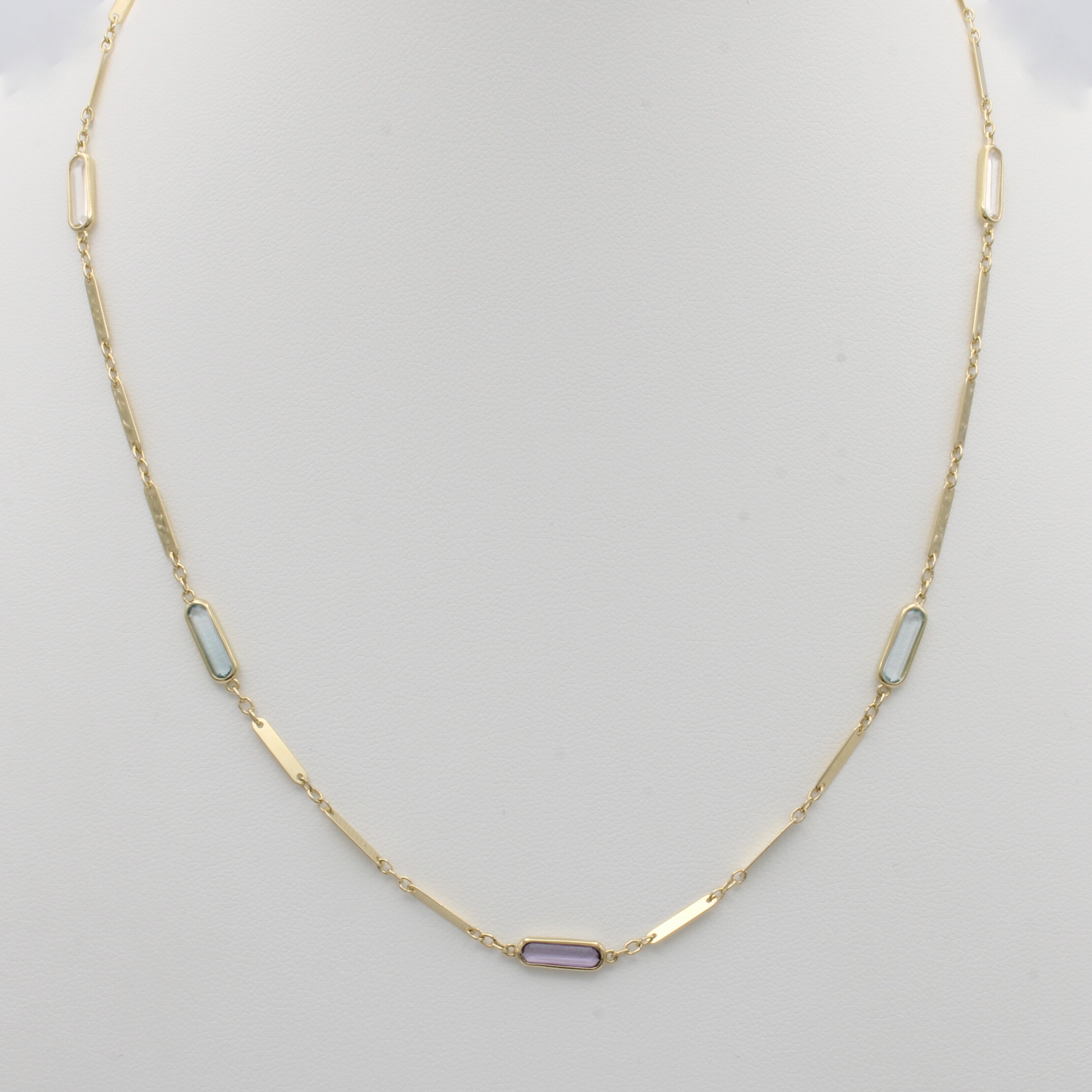 Image 27148822 - Collier mit Farbsteinen, GG 585/000, Karabinerschl., Blautopasen (beh.), Bergkristalle ...