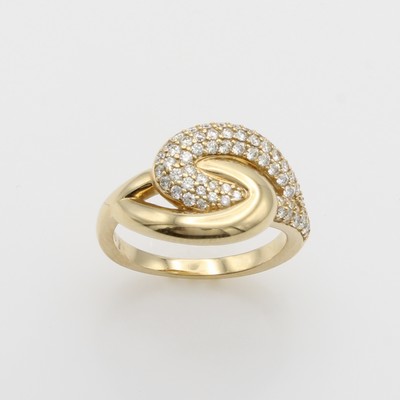 27148811a - Ring mit Brillanten, GG 585/000, 2 Elemente in anged. Navetteform, Brill. zus. ca. 0.60 ...
