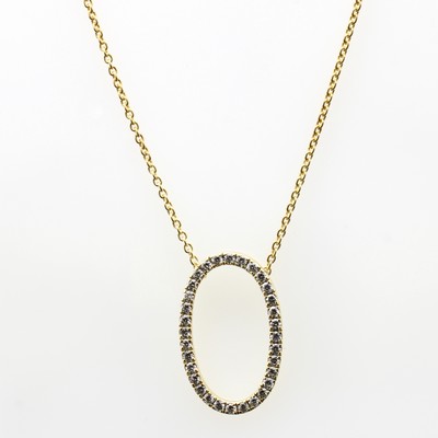 Image Ovaler Anhänger mit Brillanten an Kette, GG 585/000, Brill. zus. ca. 0.32 ct Weiß/si, ...