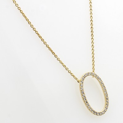 27148820a - Ovaler Anhänger mit Brillanten an Kette, GG 585/000, Brill. zus. ca. 0.32 ct Weiß/si, ...