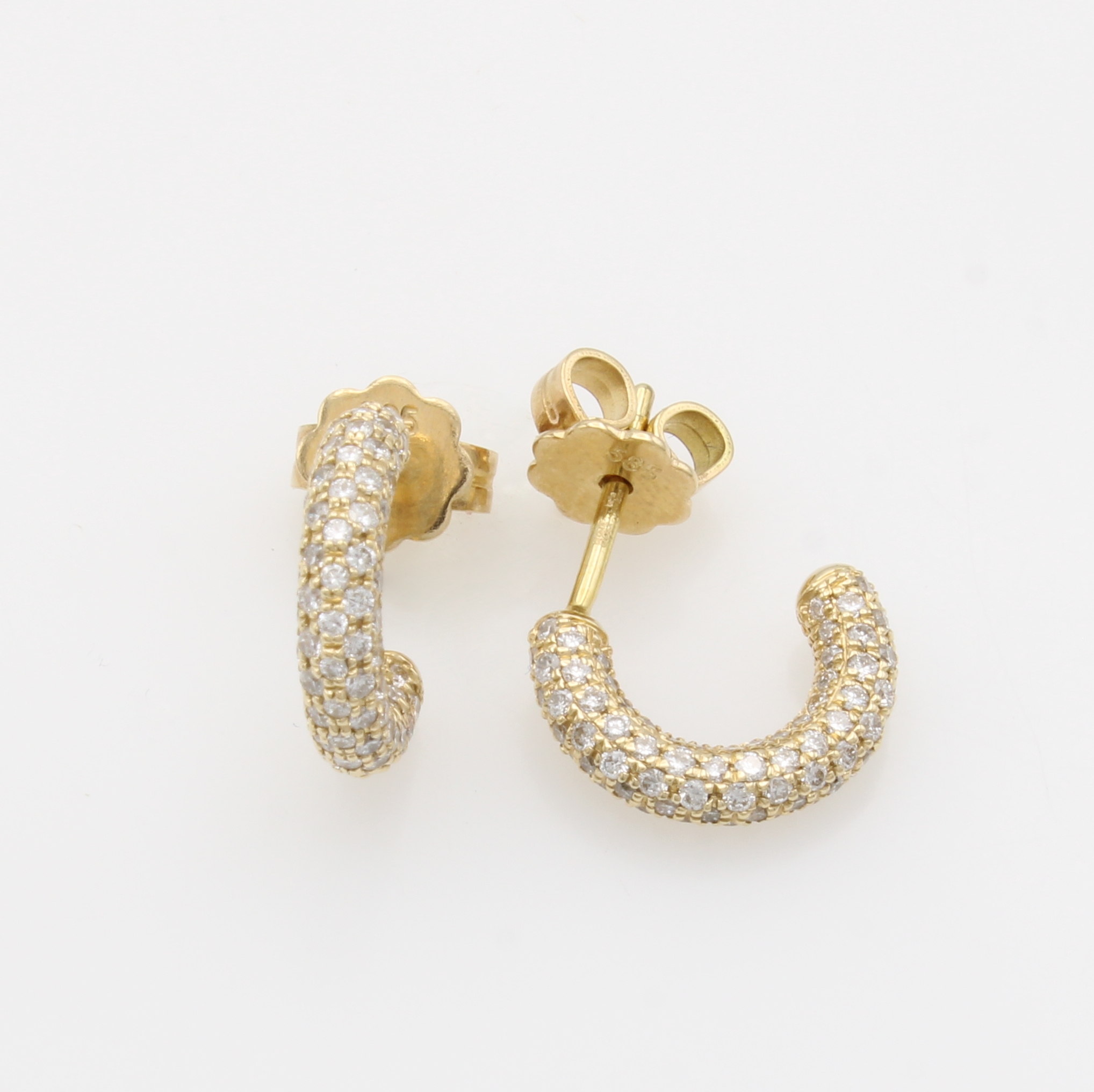 Image 27149029 - Paar Steckcreolen mit Brillanten, GG 585/000, fast rundum bes. m. Brill. zus. ca. 1 ct ...