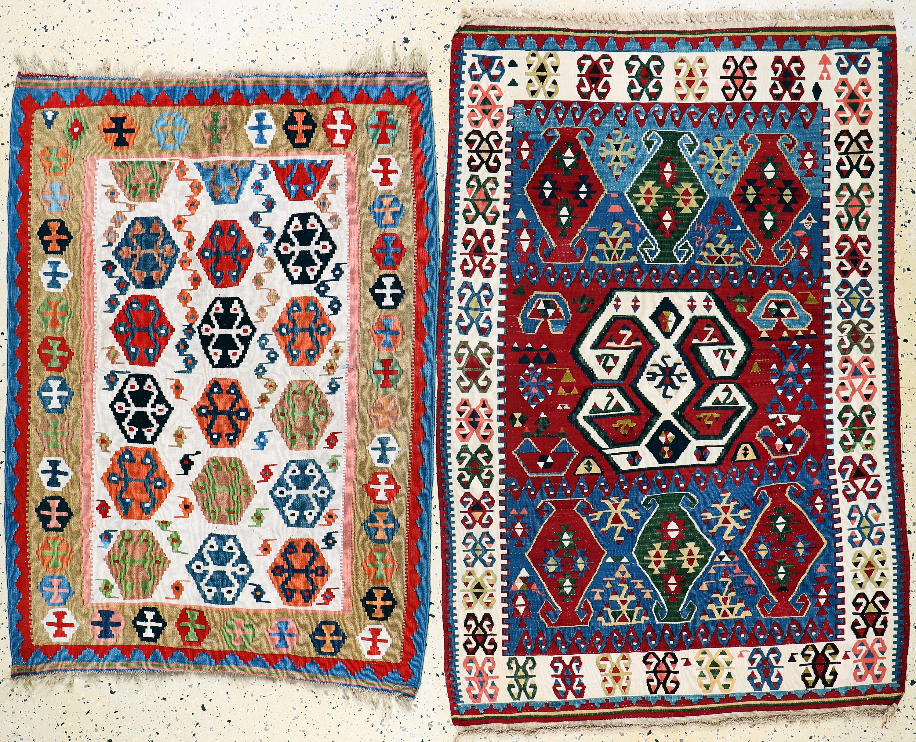 Image 27149049 - 2 Lots Shahsawan Kelim, Persien, Ende 20.Jhd, Wolle auf Wolle, ca. 160 x 107 cm, EHZ: 2 ...