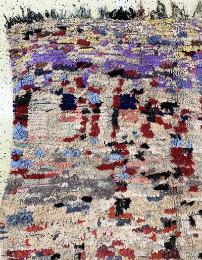 27149047c - Marokko alt, Mitte 20.Jhd, Stoffreste geknüpft auf Baumwolle, ca. 245 x 150 cm, EHZ: 2 ...