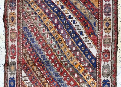 27149056b - Kurdish village carpet antique, Turkey, around1900, wool on wool, approx. 275 x 114 cm, ...