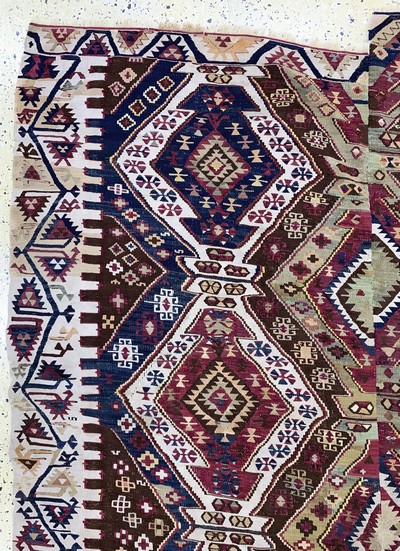 27149079b - Konya Kelim antik(2 Bahnig), Türkei, 19.Jhd, Wolle auf Wolle, ca. 390 x 190 cm, EHZ: 2 ...