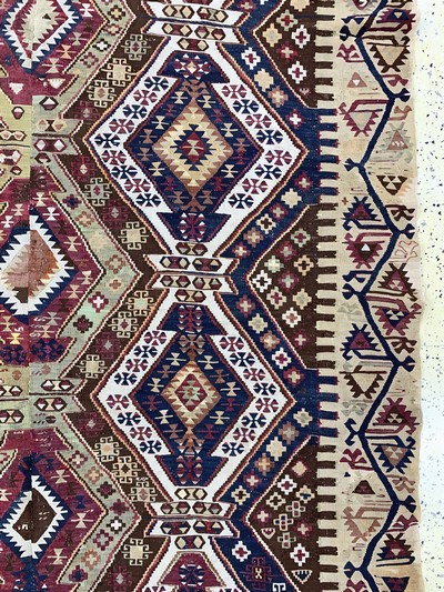 27149079d - Konya Kelim antik(2 Bahnig), Türkei, 19.Jhd, Wolle auf Wolle, ca. 390 x 190 cm, EHZ: 2 ...