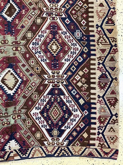 27149079f - Konya Kelim antik(2 Bahnig), Türkei, 19.Jhd, Wolle auf Wolle, ca. 390 x 190 cm, EHZ: 2 ...