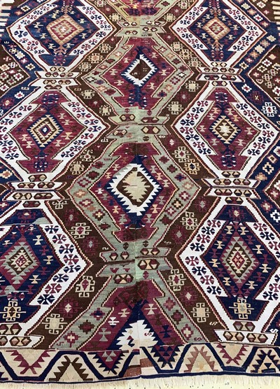 27149079h - Konya Kelim antik(2 Bahnig), Türkei, 19.Jhd, Wolle auf Wolle, ca. 390 x 190 cm, EHZ: 2 ...