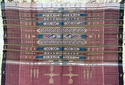 27149177a - ´Zeremonielles Tuch´, Burma, Anfang 20.Jhd,Baumwolltuch mit Seide und Metall bestickt, ...
