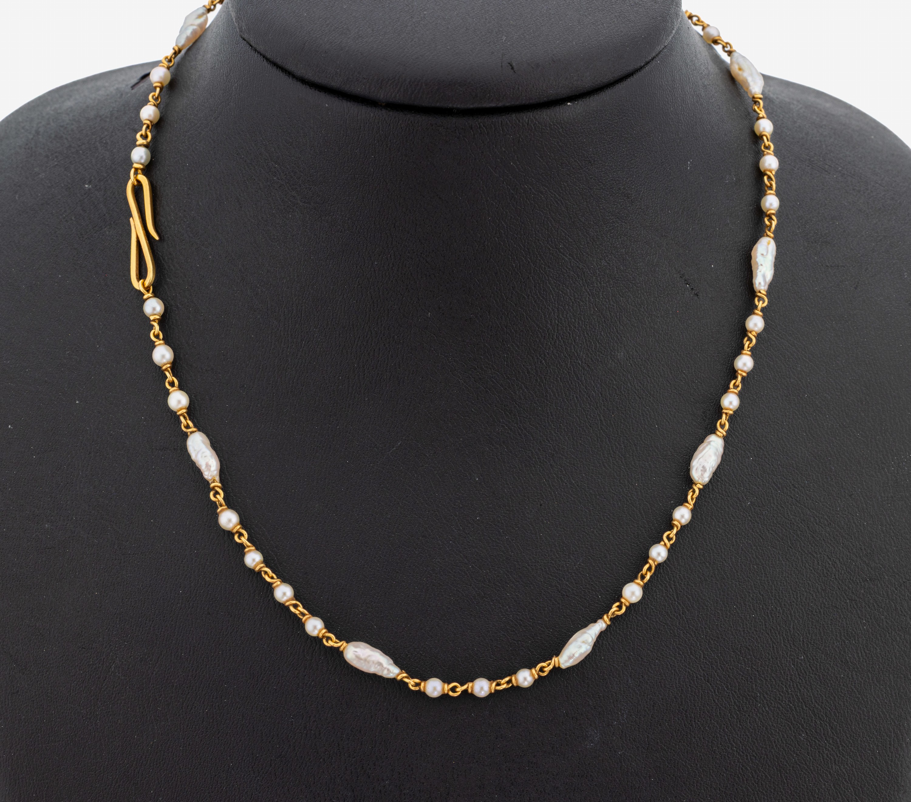 Image 27149238 - 18 kt Gold Perl-Collier, GG 750/000, im Wechsel mit runden und barocken ...