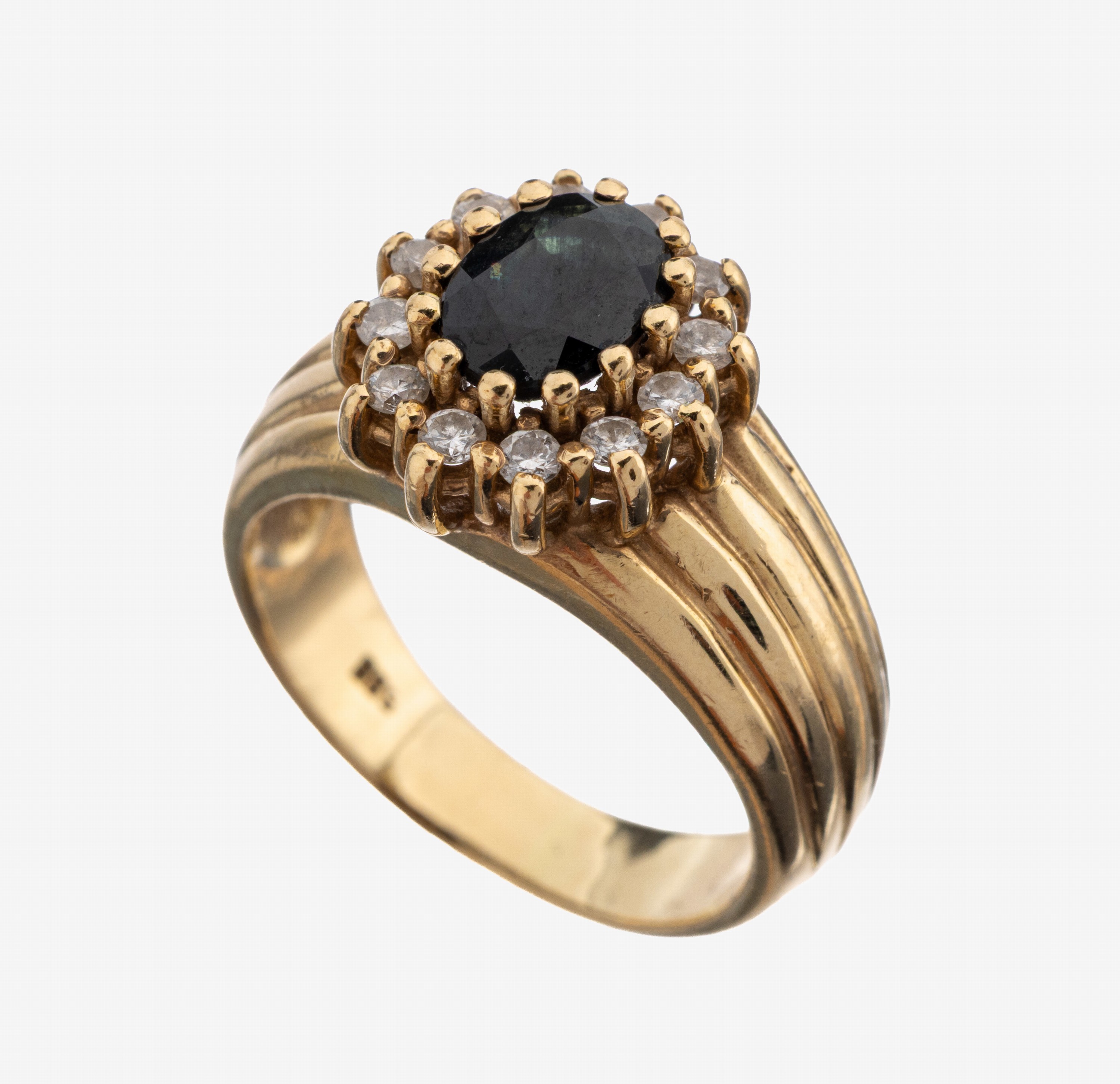 Image 27149240 - 14 kt Gold Saphir-Brillant-Ring, GG 585/000, mittig ovalfacett. Saphir ca. 1.40 ct, ...